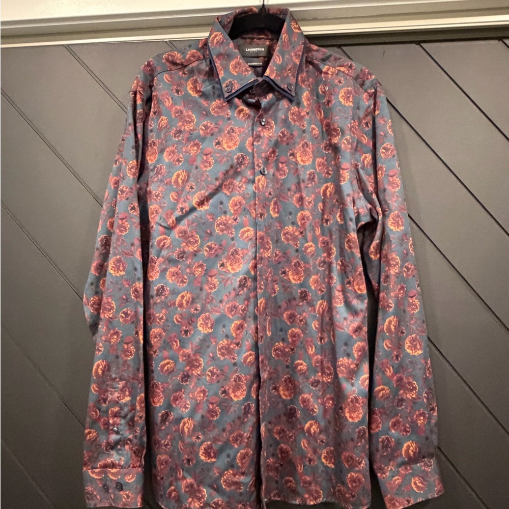 Men's Floral Button-Down Shirt - Blue and Red